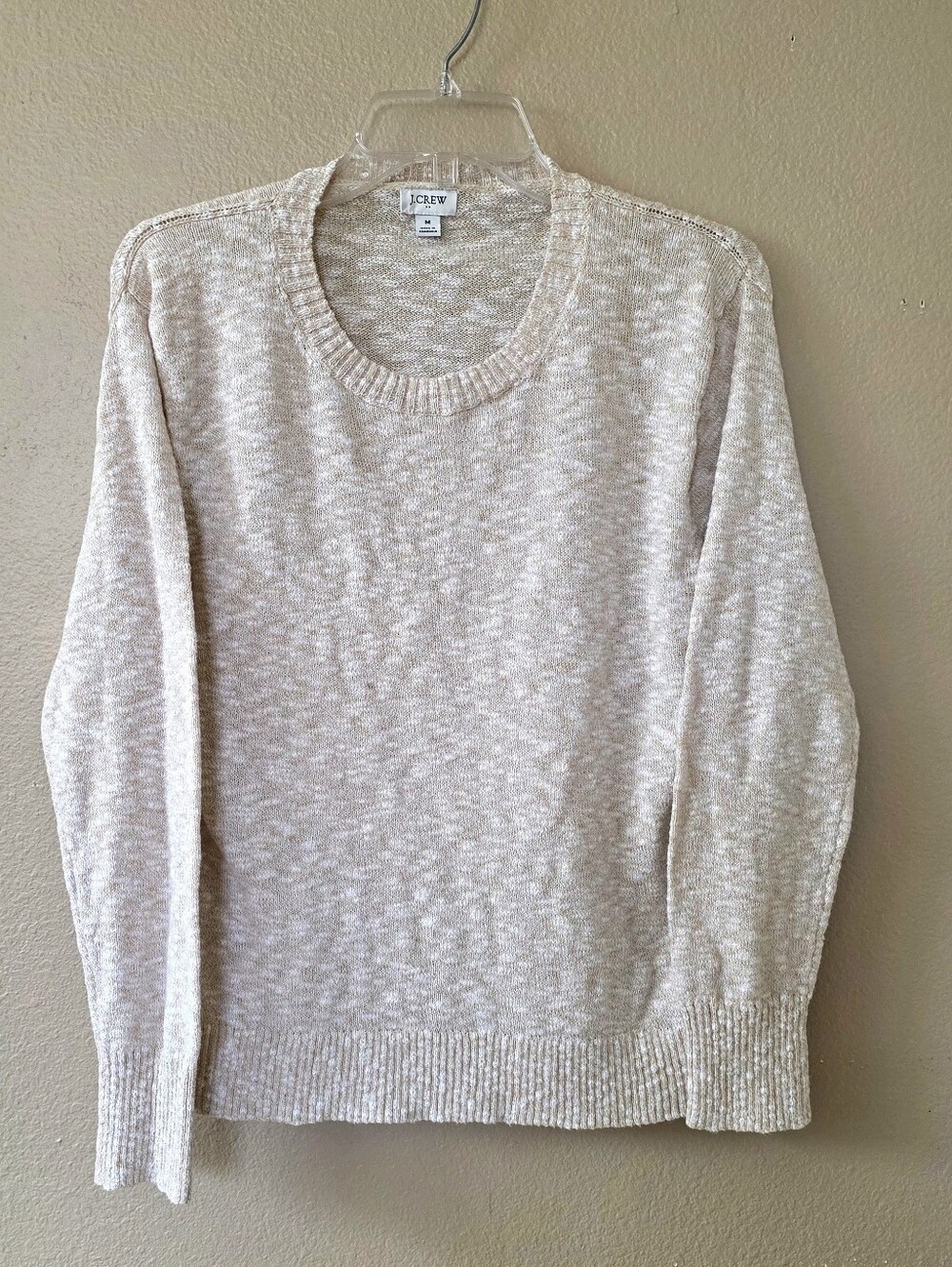 J. Crew Womens Beige Marled Knit Crew Neck Sweater Fall Neutral Casual - Size M